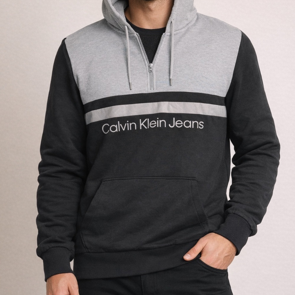 Calvin Klein Jeans Men's Zip-Up Grey black Sweater XL 72% cotton 28% polyester